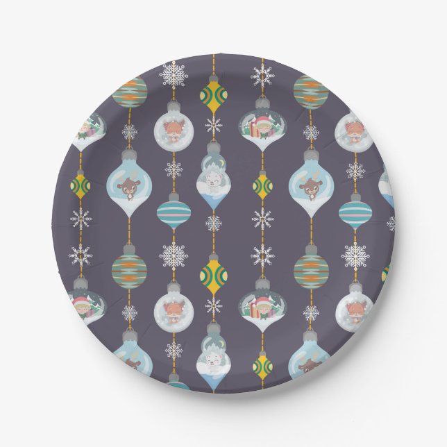 Christmas Elf Fox Reindeer Polar Bear Decorations Paper Plate (Front)