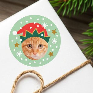 Christmas Elf Funny Face Custom Photo Green Classic Round Sticker