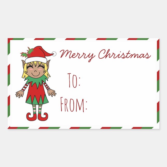 Christmas Elf Girl Merry Christmas Gift Sticker (Front)