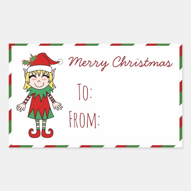 Christmas Elf Girl Merry Christmas Gift Sticker (Front)