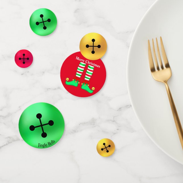 Christmas elf & golden, green & red jingle bells confetti (Group)