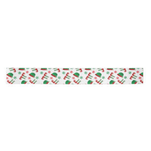 Christmas Elf Hat Pattern Red Green Satin Ribbon