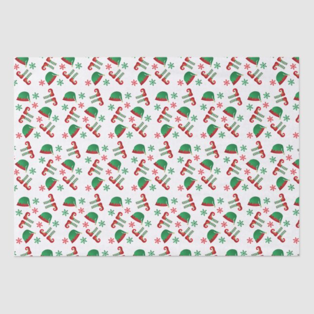 Christmas Elf Hat Snowflakes Pattern Red Green Tissue Paper (Front)