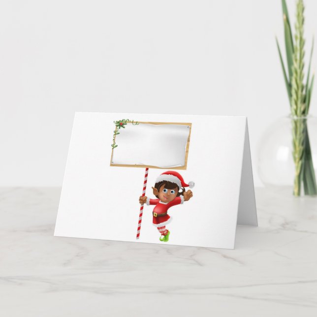 Christmas elf holding a sign holiday card (Front)