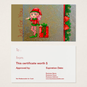Christmas Elf Holiday Gift Card Just For You Gold