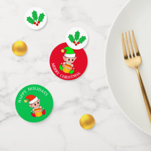 Christmas elf, holly berry & gold Table Confetti