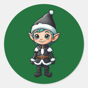 Christmas Elf in Black Suit Classic Round Sticker