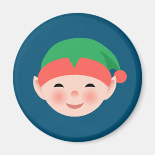 Christmas Elf in Green Hat on Blue Magnet