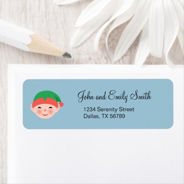 Christmas Elf in Green Hat on Light Blue (Insitu)