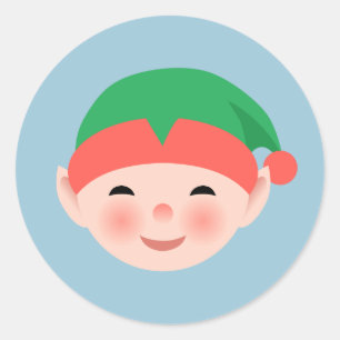Christmas Elf in Green Hat on Light Blue Classic Round Sticker