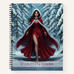 Christmas Elf in Red in Snowy Winter Forest Notebook