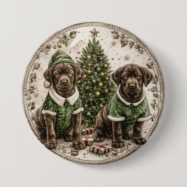 Christmas Elf Labrador Retriever Puppy 3 Inch Round Button (Front)