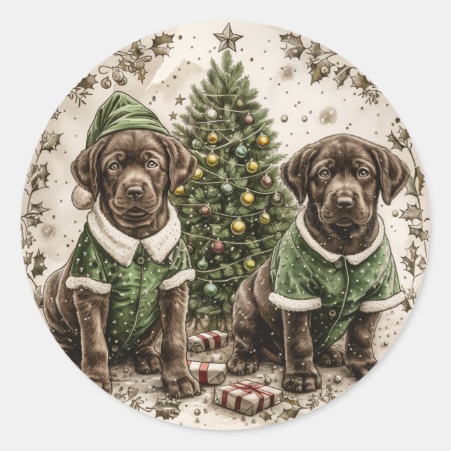 Christmas Elf Labrador Retriever Puppy Classic Round Sticker (Front)