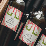 Christmas Elf Legs Holiday Wine Label<br><div class="desc">Fun elf legs wearing red and ivory striped tights and green boots with jingle bells, and your holiday Christmas greeting in chic lettering, personalize these wine bottle labels to serve at your holiday party or to give as gifts or party favours for business gifts, corporate gifts, CHANGE THE WORDING "Merry...</div>