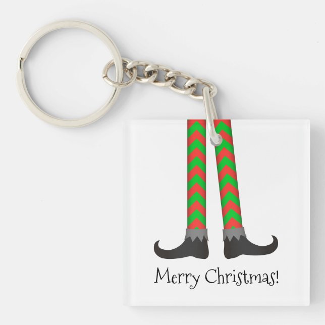 Christmas Elf Legs Keychain - Chevron Costume (Front)