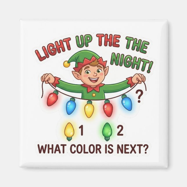 Christmas Elf Lights Pattern Logic Game Magnet (Front)