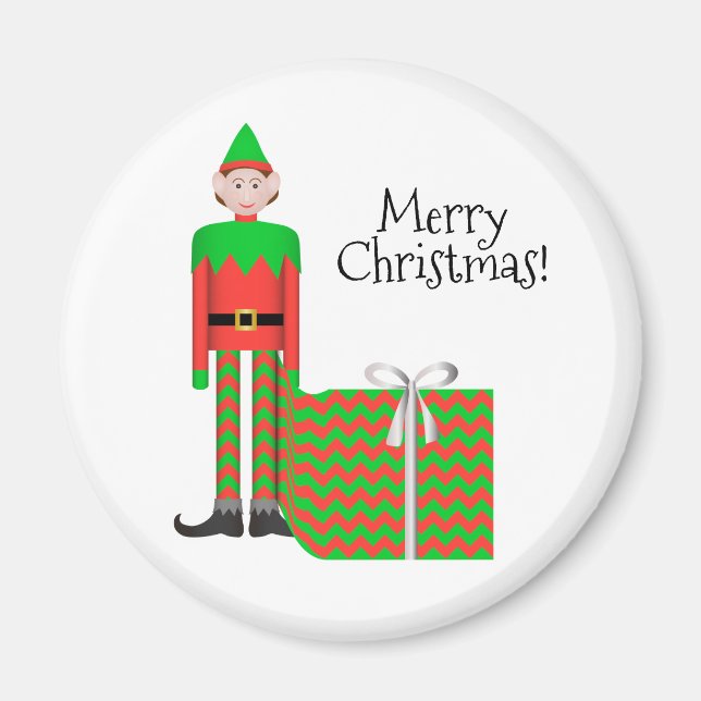 Christmas Elf Magnet - Chevron Gift Package (Front)
