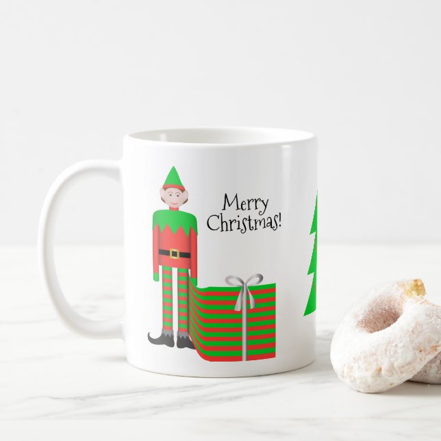 Christmas Elf Mug - Striped Gift Package (With Donut)