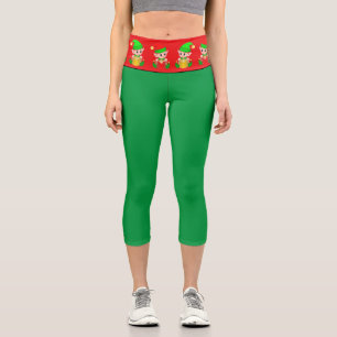 Christmas elf on green and red capri leggings