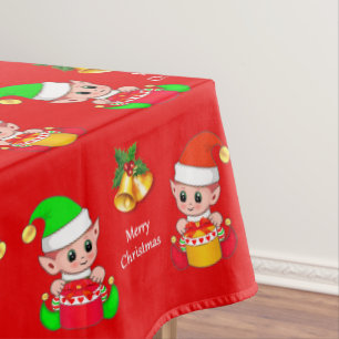 Christmas Elf on Red Tablecloth