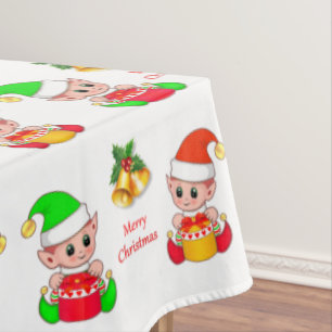 Christmas Elf on White Tablecloth