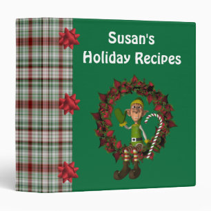 Christmas Elf On Wreath Personalized Recipe  Binder
