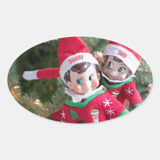 Christmas Elf Oval Sticker