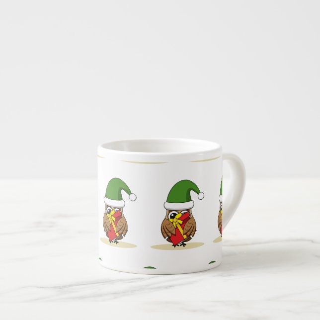Christmas Elf Owl with Present Espresso Cup (Front Right)