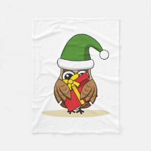 Christmas Elf Owl with Present Fleece Blanket