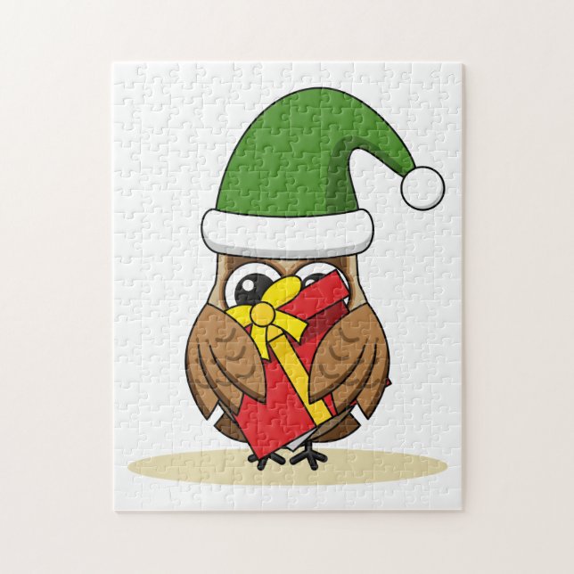 Christmas Elf Owl with Present Jigsaw Puzzle (Vertical)
