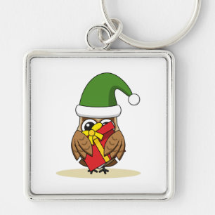 Christmas Elf Owl with Present Keychain