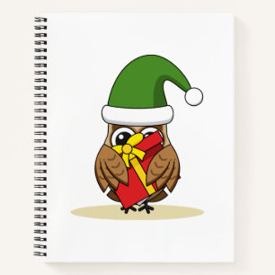 Christmas Elf Owl with Present Notebook