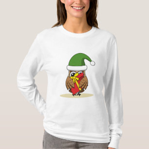 Christmas Elf Owl with Present T-Shirt