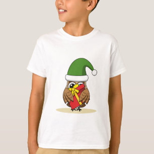 Christmas Elf Owl with Present T-Shirt