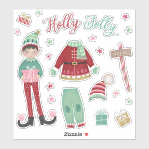 Christmas Elf Paper Doll Sticker Sheet