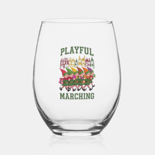 Christmas Elf Parade Stemless Wine Glass
