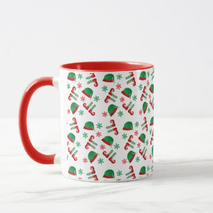 Christmas Elf Pattern Snowflakes Red Mug