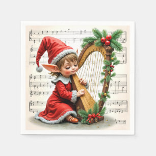 Christmas Elf Playing a Harp Napkin