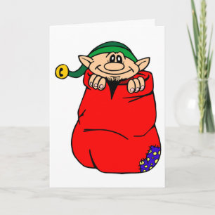 Christmas Elf Plays Santa's Toybag Cute Xmas Holiday Card