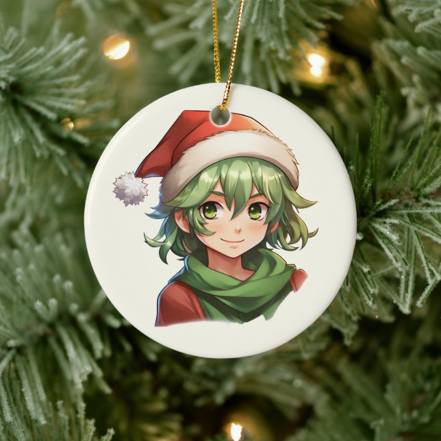Christmas Elf Portrait Ceramic Ornament (Tree)
