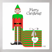 Christmas Elf Poster - Striped Gift Package