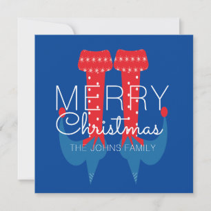 Christmas Elf Red Blue Script Snowflake