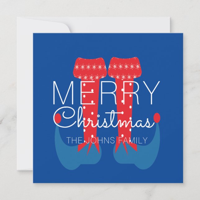 Christmas Elf Red Blue Script Snowflake  (Front)