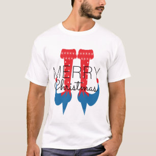 Christmas Elf Red Blue Script Snowflake Matching T-Shirt