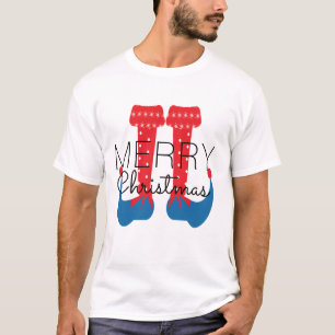 Christmas Elf Red Blue Script Snowflake T-Shirt