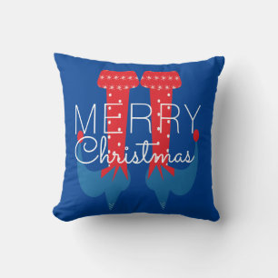 Christmas Elf Red Blue Script Snowflake  Throw Pillow