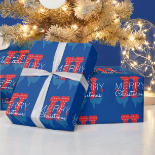 Christmas Elf Red Blue Script Snowflake   Wrapping Paper