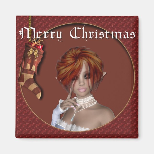 Christmas Elf - Redhead Design 1 - Fantasy Magnet (Front)