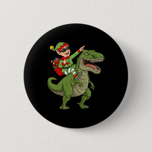 Christmas Elf Riding Dinosaur T Rex Boys Kids Fun 2 Inch Round Button