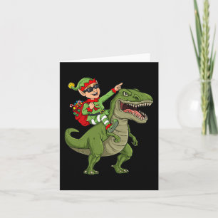 Christmas Elf Riding Dinosaur T Rex Boys Kids Fun  Card